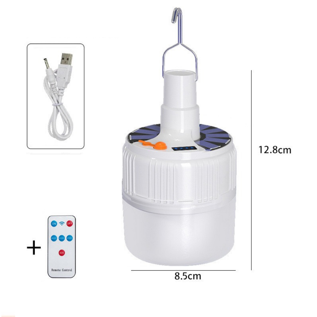 Đèn tích điện năng lượng mặt trời có điều khiển từ xa đèn led bulb siêu sáng công suất 60W - 5 chế độ sáng