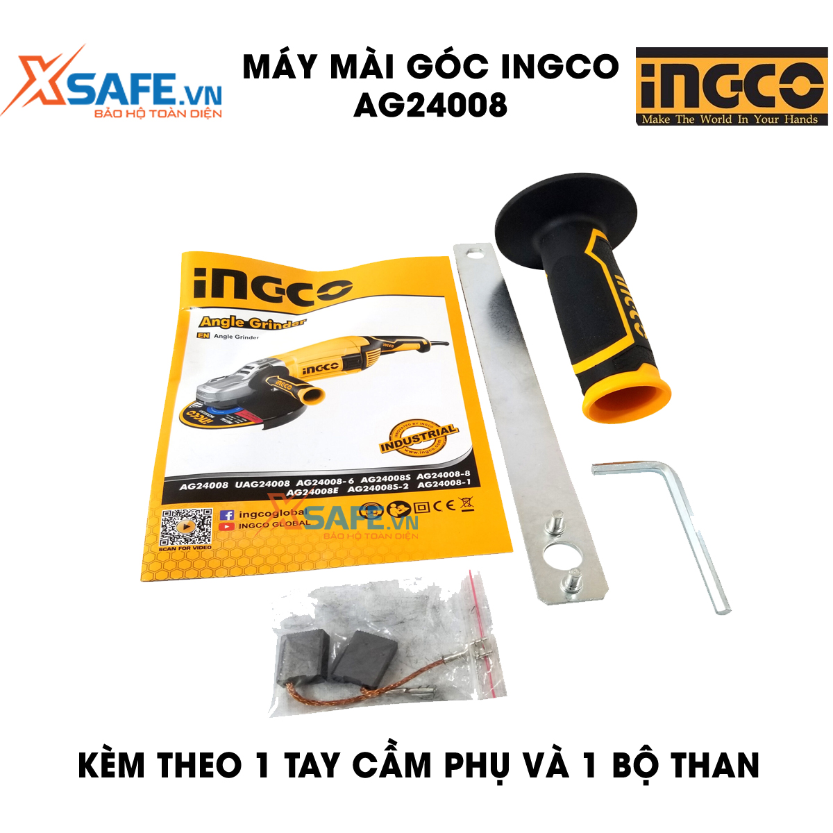Máy mài cầm tay 2400W Ingco AG24008 máy mài góc tốc độ không tải 6300 rrpm, đường kính đĩa mài 180mm lỗ cốt M14