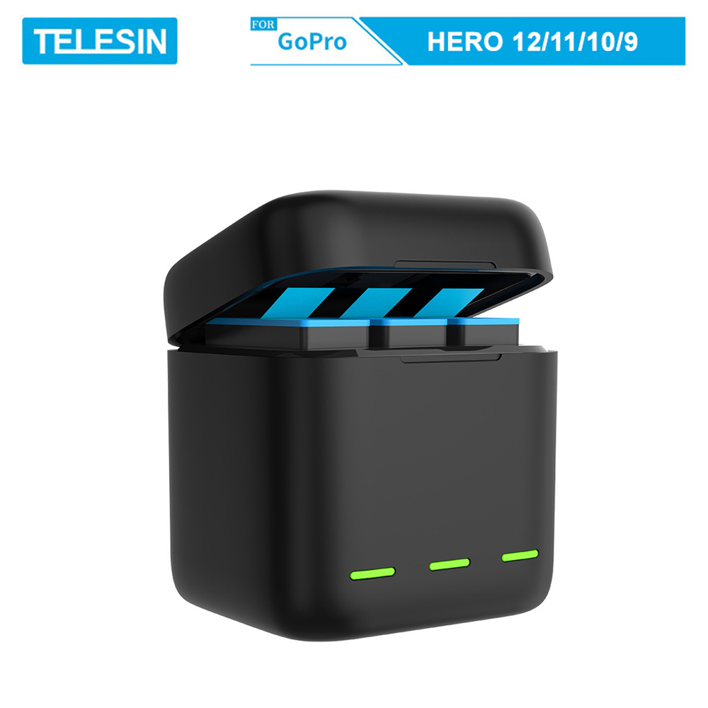 Sạc telesin sạc 3 viên pin cùng lúc cho gopro hero 9, gopro hero 10, gopro hero 11, gopro hero 12