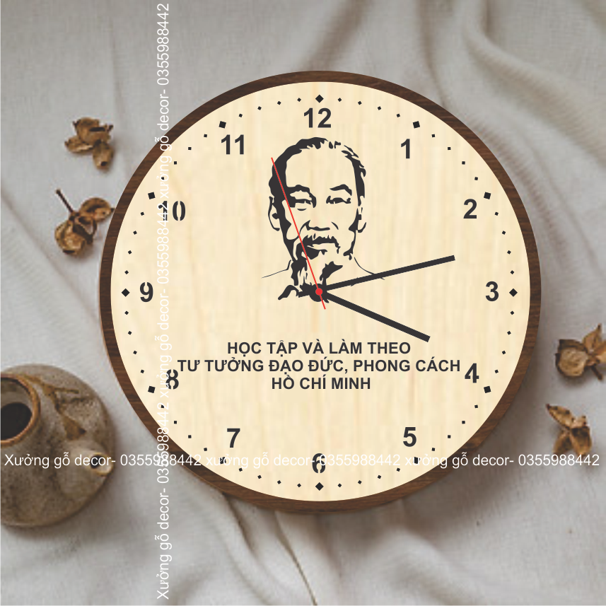 Đồng hồ gỗ hình Bác Hồ, chủ tịch Hồ Chí Minh, ảnh bác Hồ trang trí decor nhà cửa, quà tặng đại hội sự kiện.