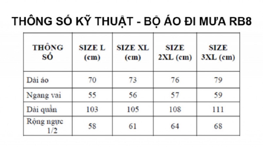 Bộ Áo Mưa Rb8 Chính Hãng Rando (Màu Xanh Biển)
