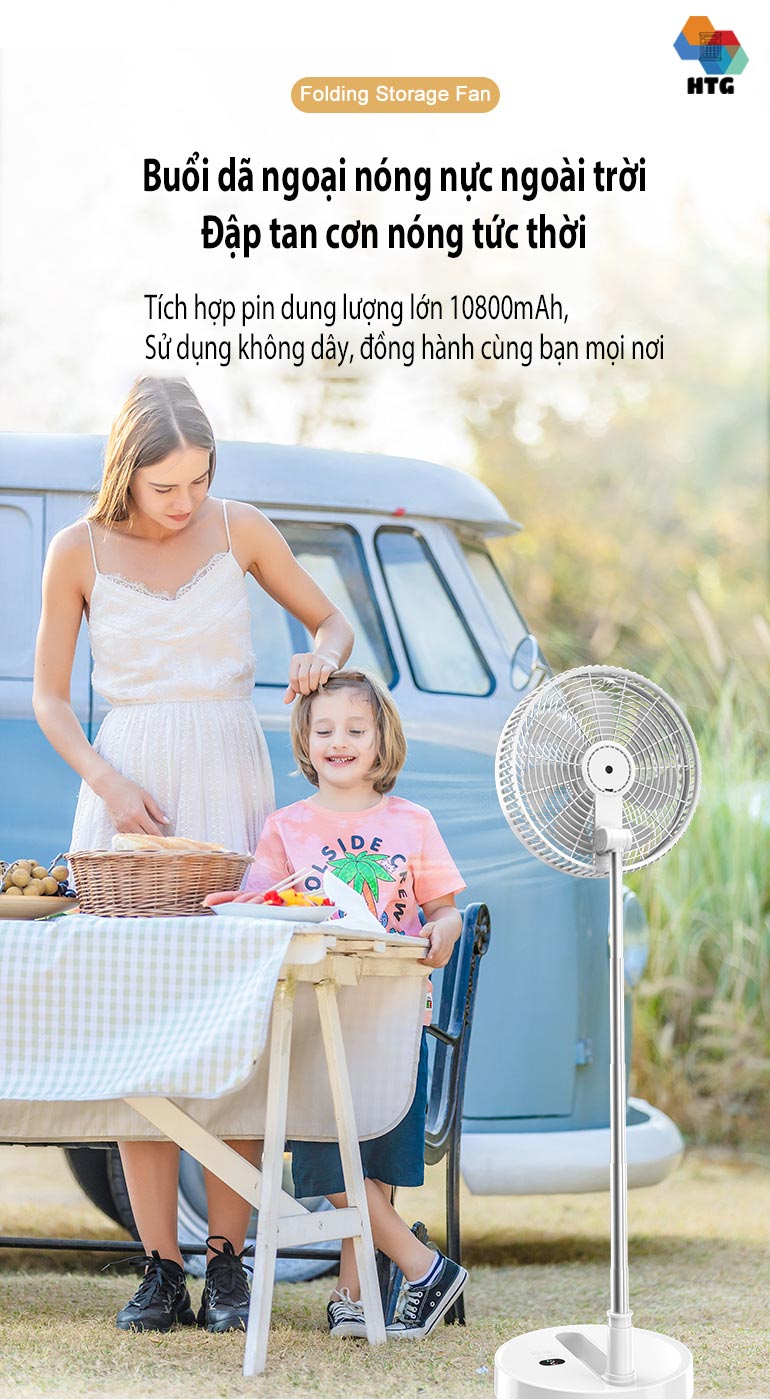 Quạt điện gia đình không dây gấp gọn đa năng,siêu mát, có hẹn giờ, 8 cấp độ gió, có remote HTGP30