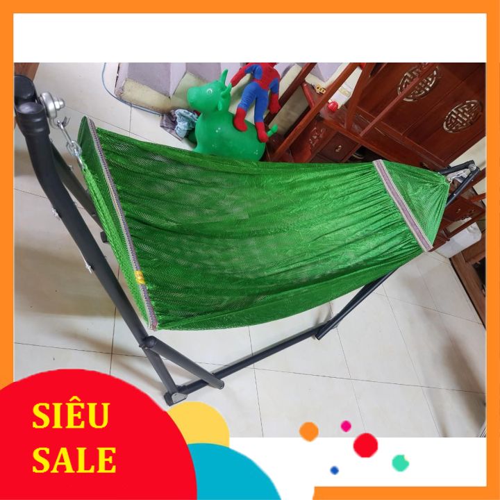 Bộ võng xếp khung sắt sơn tĩnh điện màu đen (có ảnh thật)