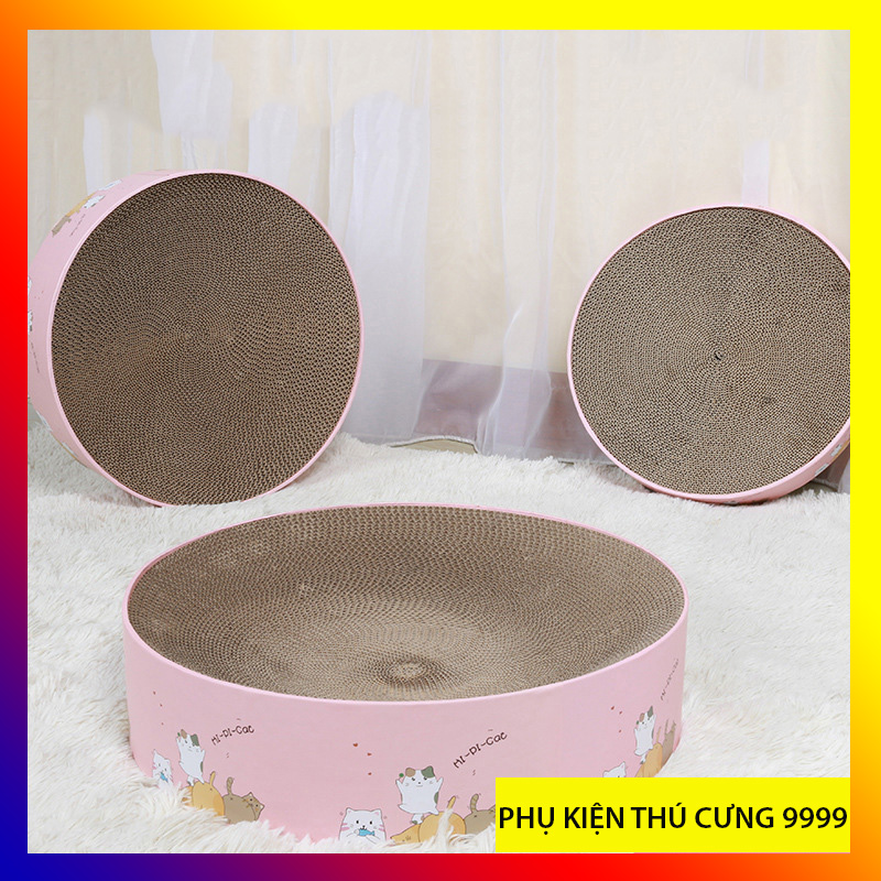 Bàn cào móng tròn - Ổ nằm cho mèo tặng kèm cỏ catnip, bàn cào giúp mèo mài móng giảm stress, năm ngủ nướng cuộn tròn cả ngày