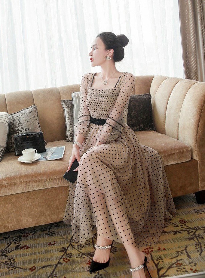 đầm lưới hai dây chấm bi xiêu xinh LD22 ( Như ý)