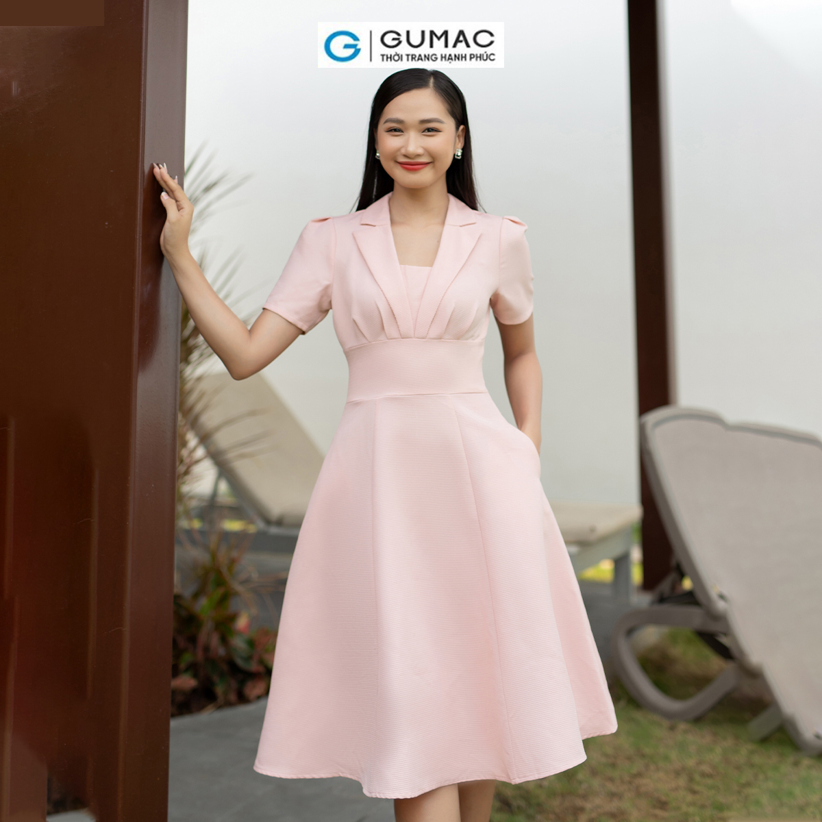 Đầm nữ xòe cổ danton thời trang GUMAC DD07041