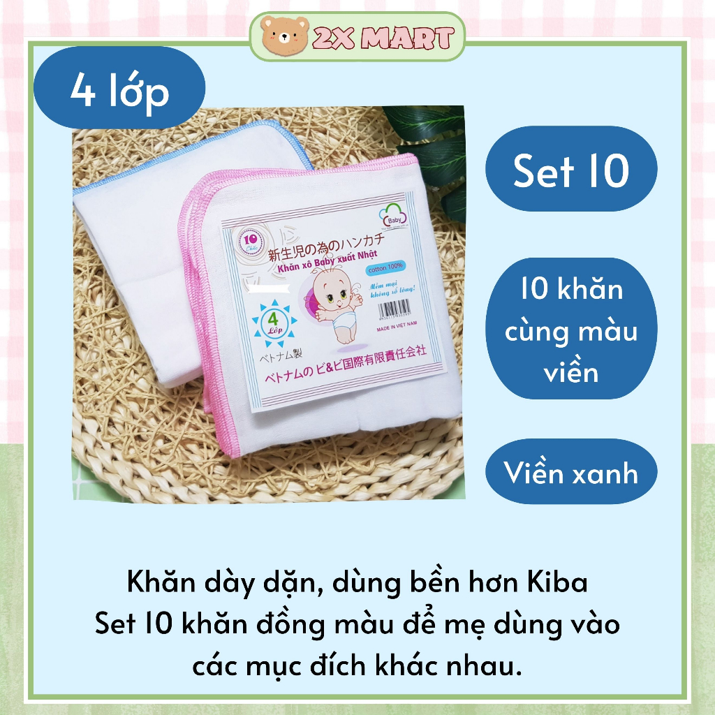 Khăn sữa kiba 2lớp,3lớp, 4lớp(10chiếc)