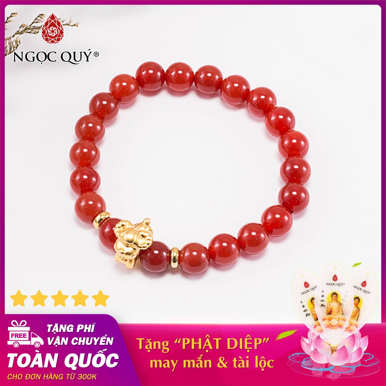 Vòng tay phong thủy đá mã não đỏ charm tuổi mùi bạc mạ vàng 24k 8mm mệnh hỏa , thổ - Ngọc Quý Gemstones