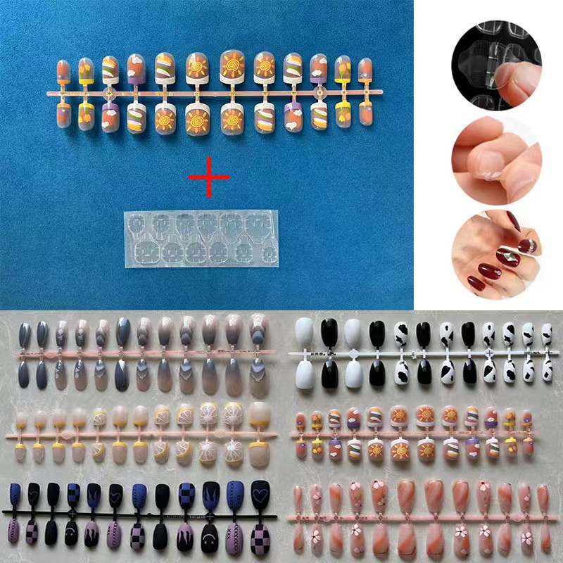Móng Tay Giả, 24 Chiếc / Dải, Màu Trơn Móng Tay Bóng, Miếng Dán Móng Tay, Với Keo Thạch, Móng Tay Nhân Tạo, Để Đeo Chân
