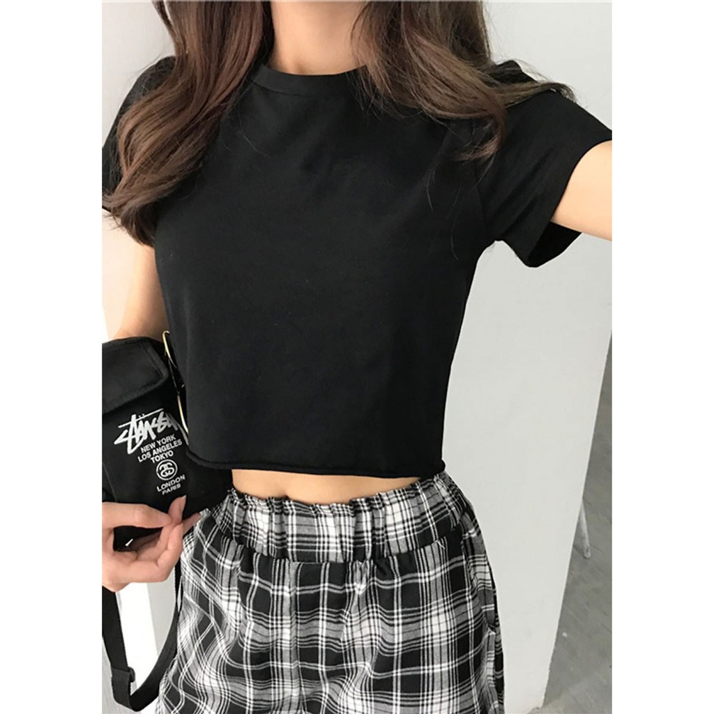 Áo crotop cộc tay cổ tròn thời trang, cá tính