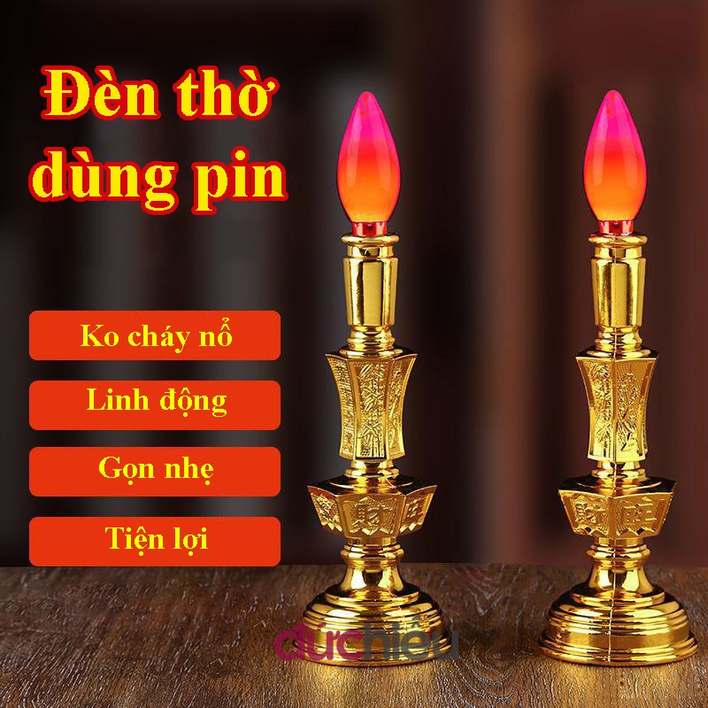 Đèn bàn thờ dùng pin ( 2 cái ) , đèn cầy thờ cúng dùng pin