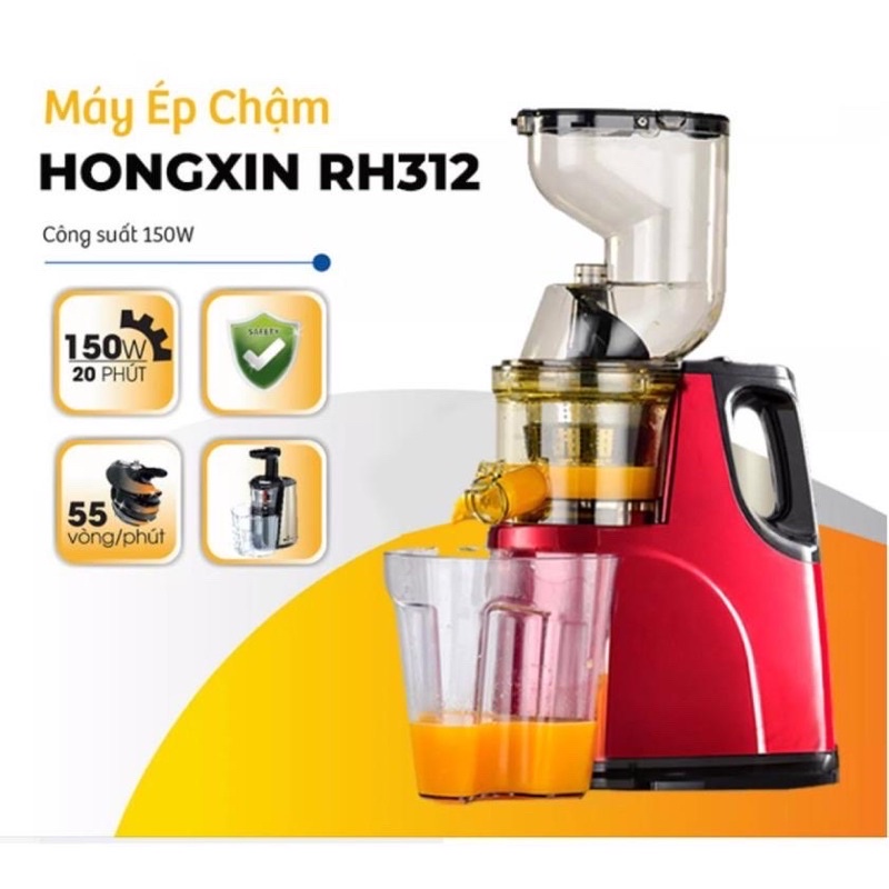 Máy ép hongxin rh-312,ép hoa quả nguyên trái, nghiền ép không cần cắt nhỏ tốc độ chậm công xuất 150w.
