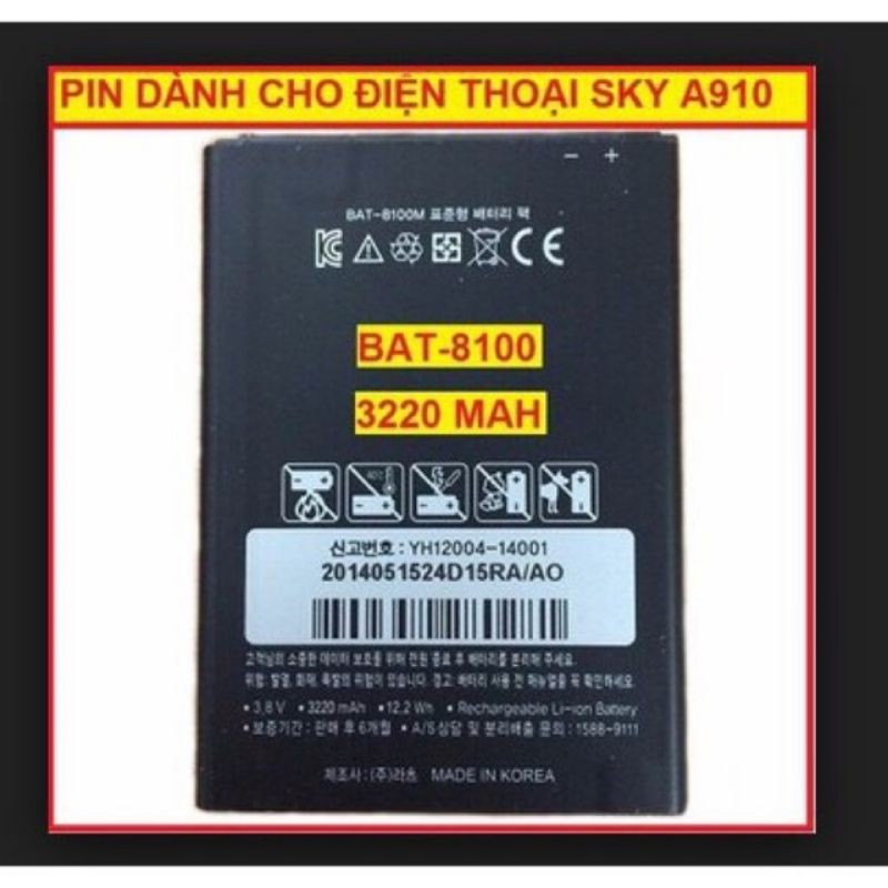 Pin sky a910 / bat 8100m 3220mah bảo hành 6 tháng đổi mới