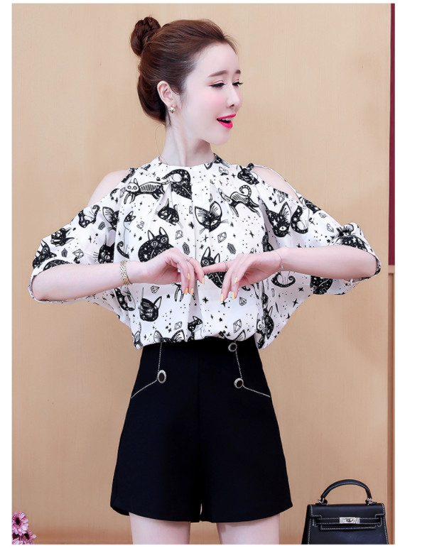 Áo kiểu phối sọc hở vai cách điệu BY6159 (BY6278)