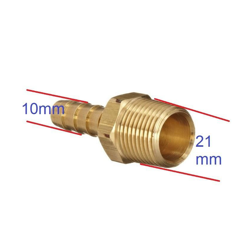 Nối co đuôi chuột ren ngoài 21mm, đầu ra nối ống 10mm