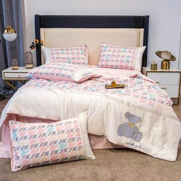 (❤GIÁ CỰC RẺ ) Bộ Chăn Ga Phi Lụa Gấu Chăn Chần Hè Set 4 Món