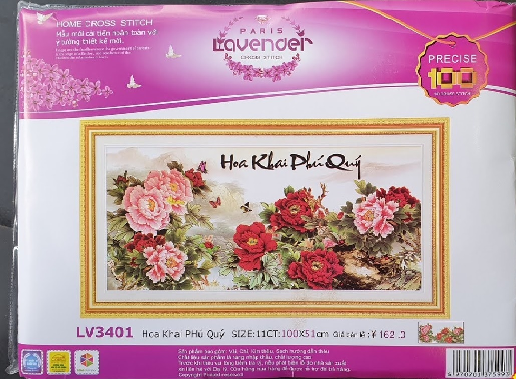 [HCM]Tranh thêu chữ thập mẫu đơn hoa khai phú quý LV3401 - kích thước 100 * 51