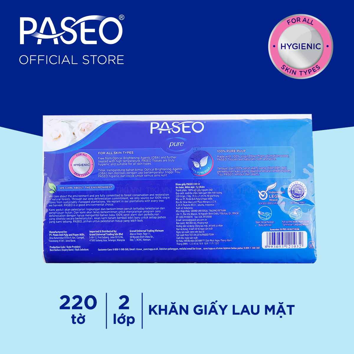 Khăn giấy rút cao cấp Paseo siêu mềm mại (220 tờ 2 lớp)/gói