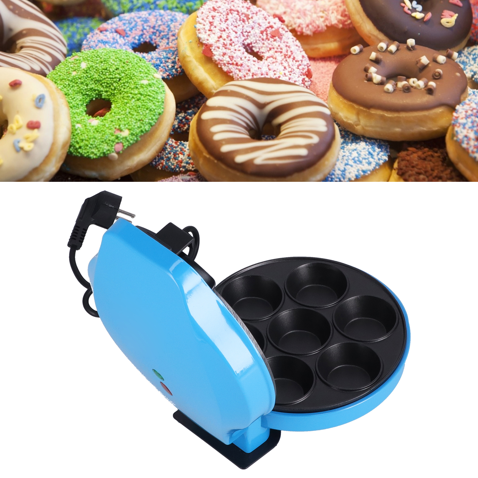 Multi-function 7-Holes Donut Machine Double-Sided Heating Cup Cake Maker 1200W