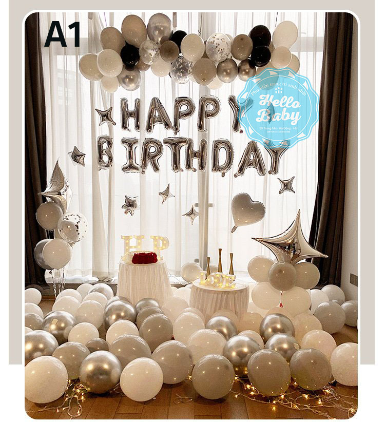 Set bóng trang trí sinh nhật Happy Birthday đơn giản như hình - Hello Baby shop