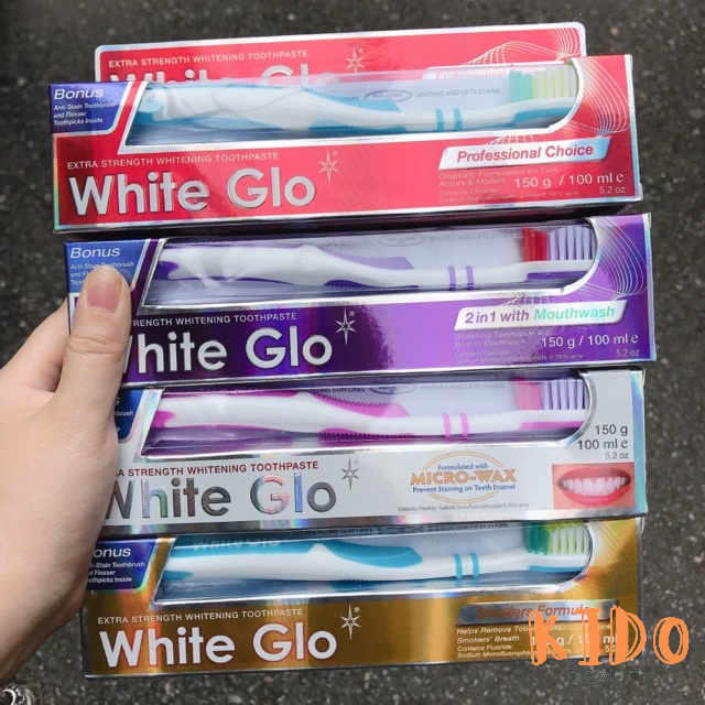 White Glo 150g toothbrush set (red/purple/blue/yellow/white)