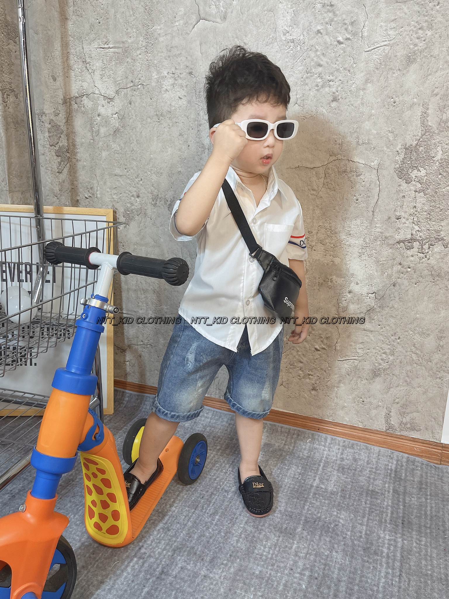 Bộ đồ áo sơ mi quần jean bé trai 10-30kg
