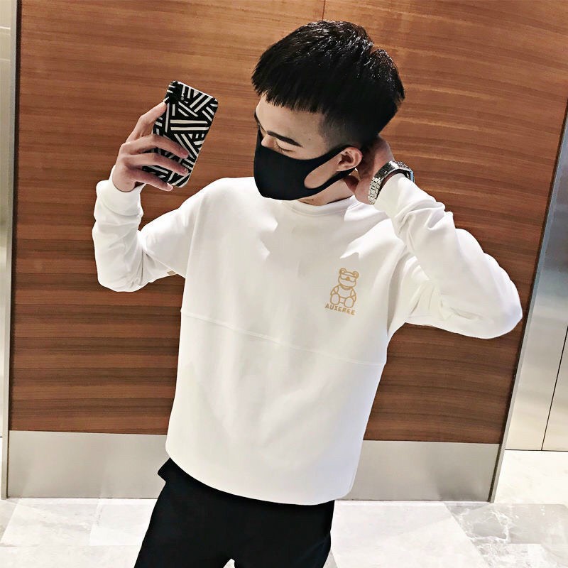 Áo nỉ nam thu đông dài tay thêu hình gấu from rộng Hàn Quốc