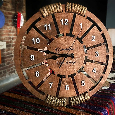 Đồng hồ gỗ treo tường chất liệu gỗ máy kim trôi thiết kế decor trang trí nhà và quán cafe 002