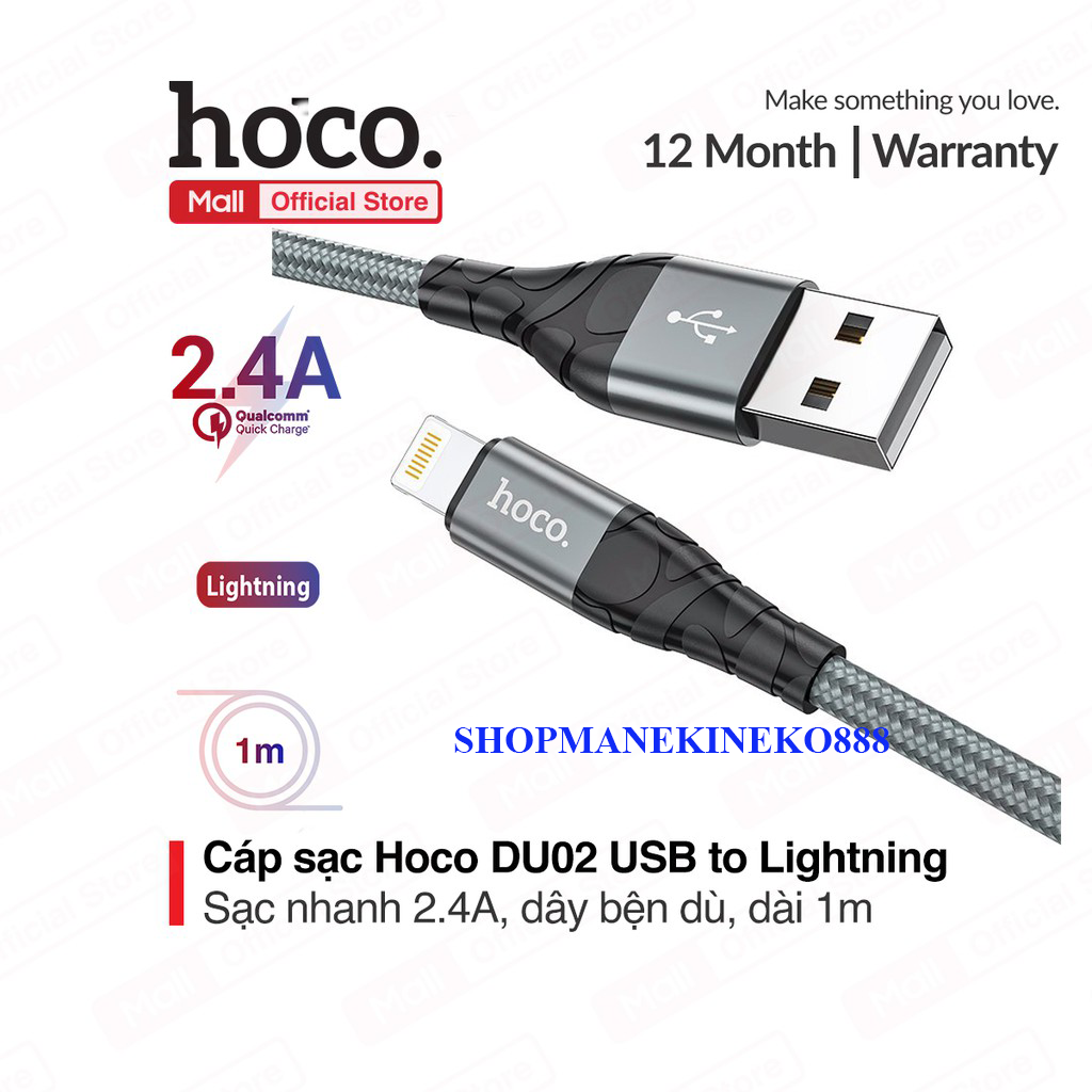 Cáp sạc nhanh Hoco DU02, TypeC/lightning/Micro dây dù, chống đứt, gập