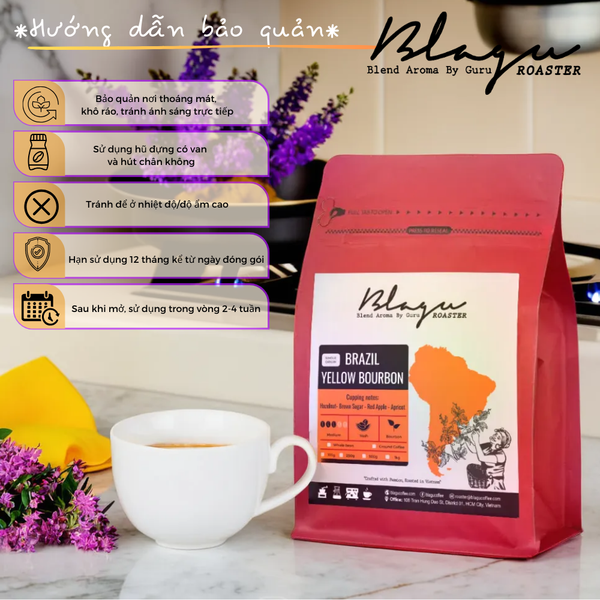 Cà Phê Blagu Hạt Đã Rang, Brazil Yellow Bourbon - Medium Roast - 250g