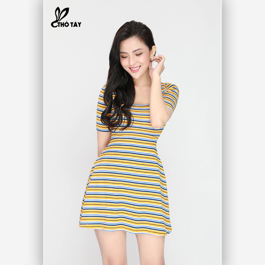 Đầm Xòe Thun Sọc Cổ U - THỎ TÂY D298B375