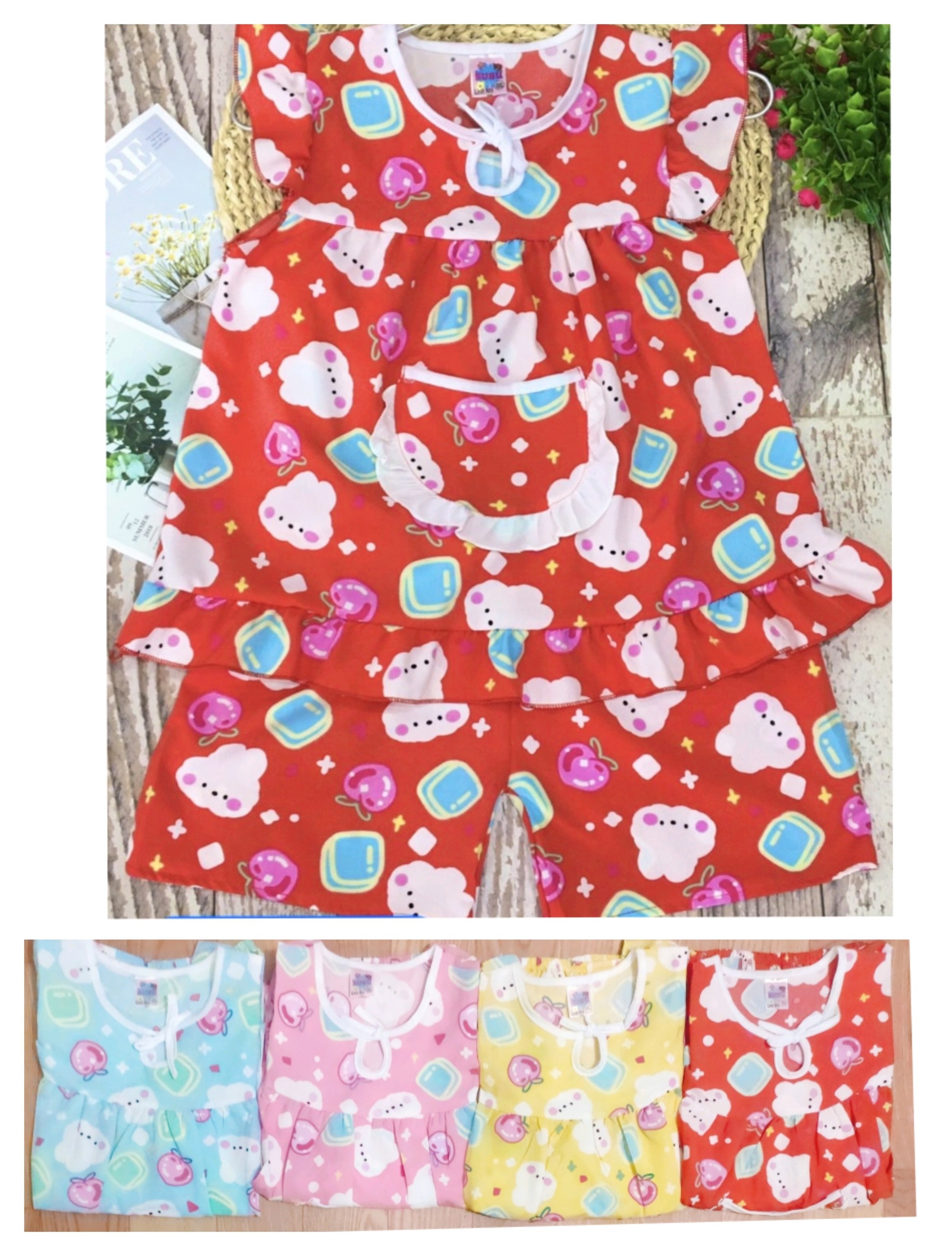 [HCM]Bộ lụa tay cánh tiên bé (18-22kg) (giao màu ngẫu nhiên)