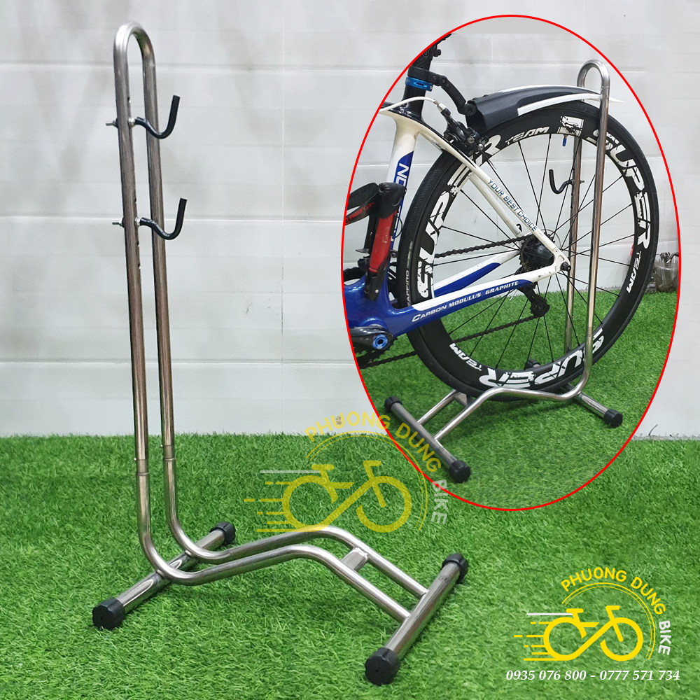 Chân chống xe đạp chữ L có móc dựng bên INOX - Màu Bạc