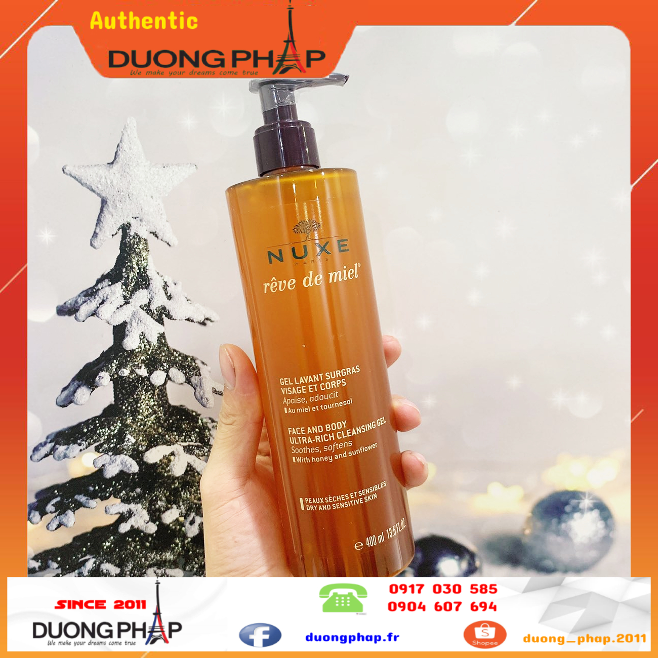 Gel tắm + rửa mặt Nuxe mật ong chai 400ml