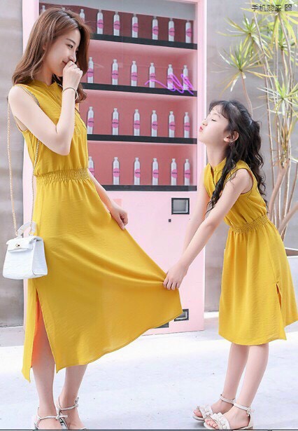 đầm  mẹ và bé cổ trụ thanh lịch s003