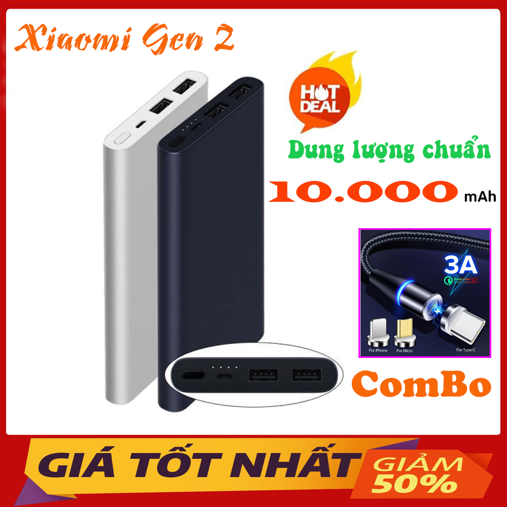 Sạc Dự Phòng Xiaomi 10000mAh Bản GEN 2 - Dung Lượng Chuẩn 1000, 2 Đầu Ra Hỗ Trợ Sạc Nhanh, Sạc Đa Thiết Bị - Bảo Hành 1 Năm