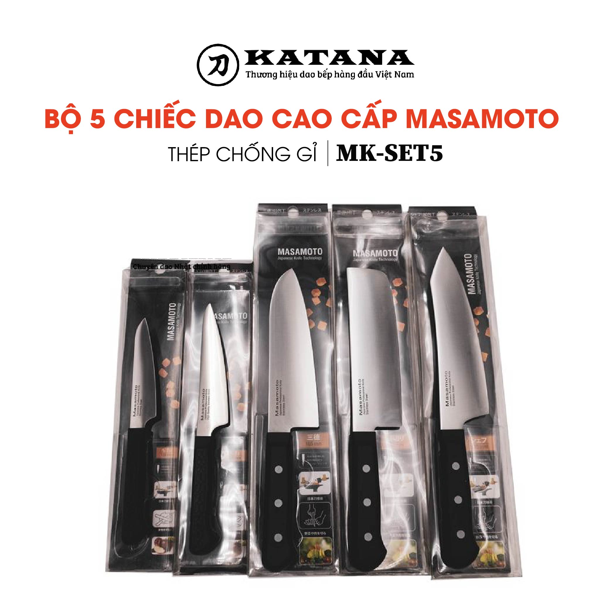 Bộ dao bếp 5 chiếc Masamoto cao cấp - Set 5 MKSET5