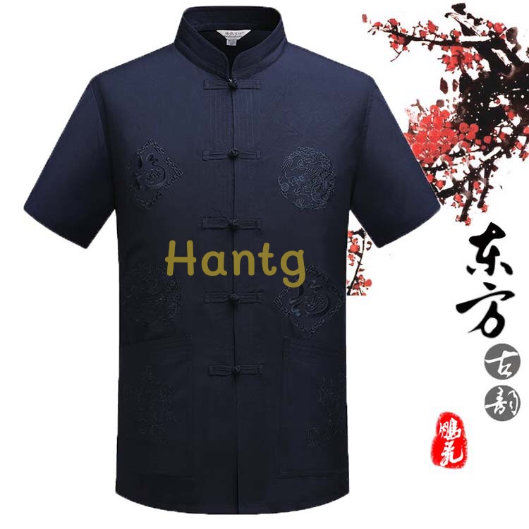 Áo Sơ mi Cổ Tàu nút tiều Nam thêu mát