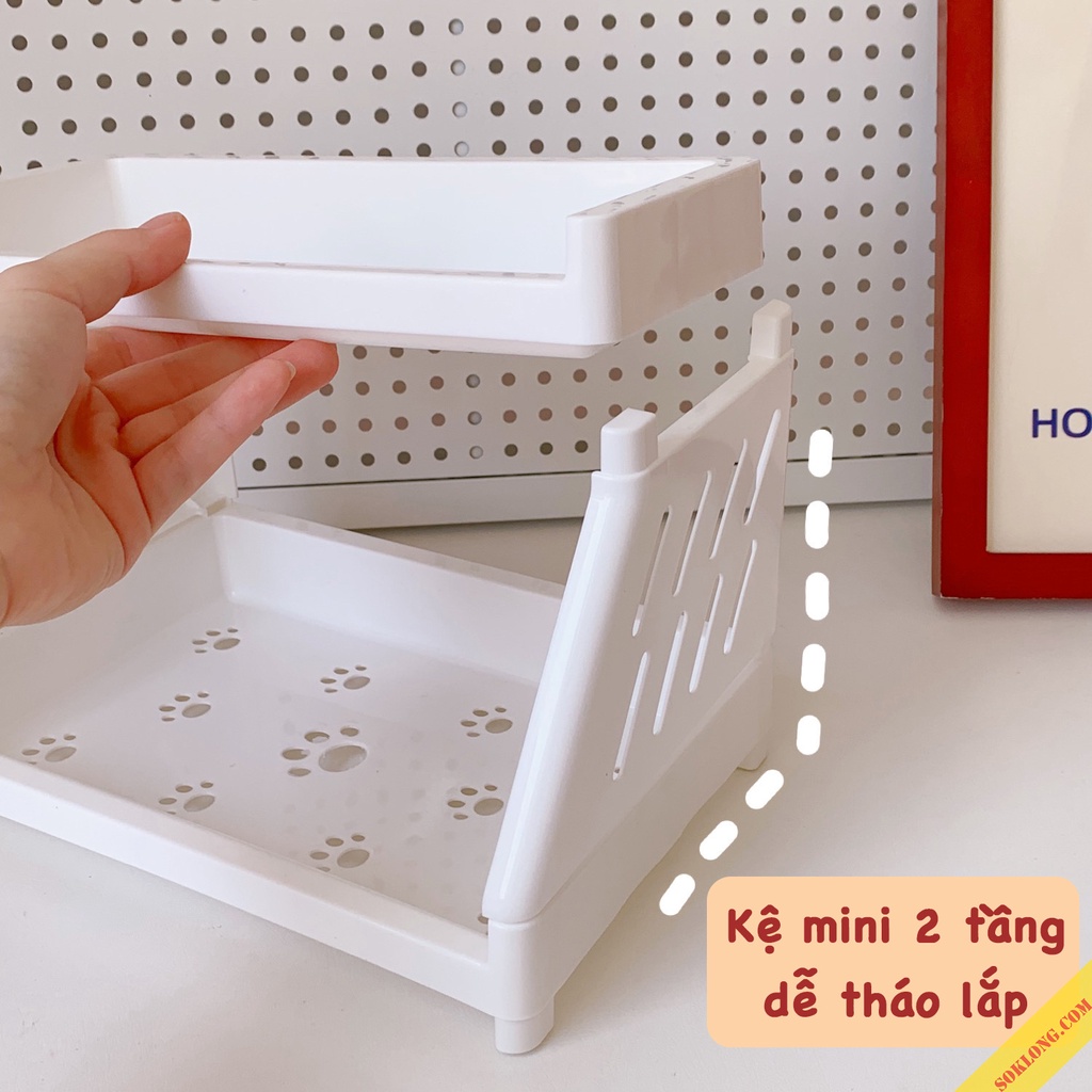 Kệ giá mini 2 tâng chân mèo để bàn cute đựng sách vở, văn phòng phẩm K38 tiện ích -vpp Tue Minh