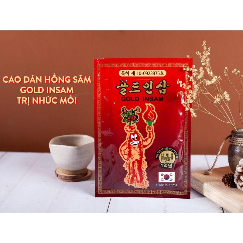 Combo 10 Gói Cao Dán Sâm Đỏ Gold Insam túi 20 miếng