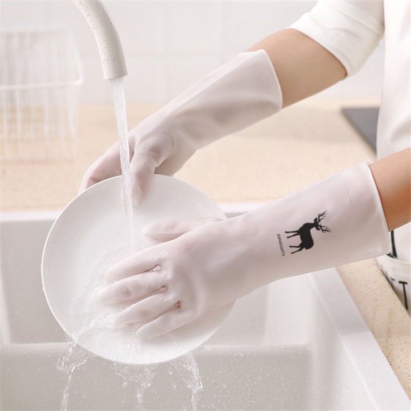 Găng tay cao su rửa bát siêu dai màu trắng C69