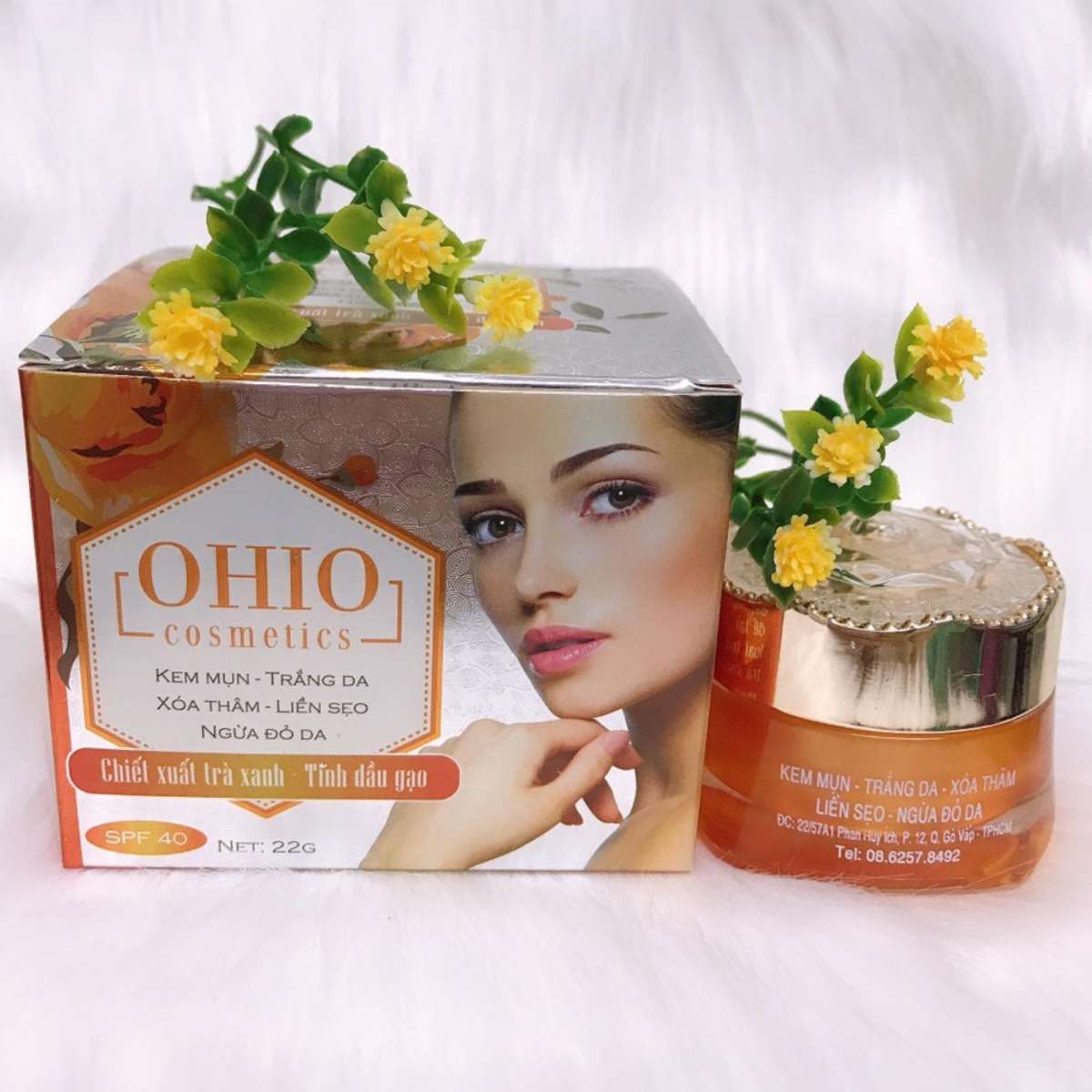 [HCM]Kem Mụn – Trắng da – Xóa thâm – Liền sẹo – Ngừa đỏ da- chiết xuất Trà Xanh – Tinh Dầu Gạo OHIO Cosmetics (22g)