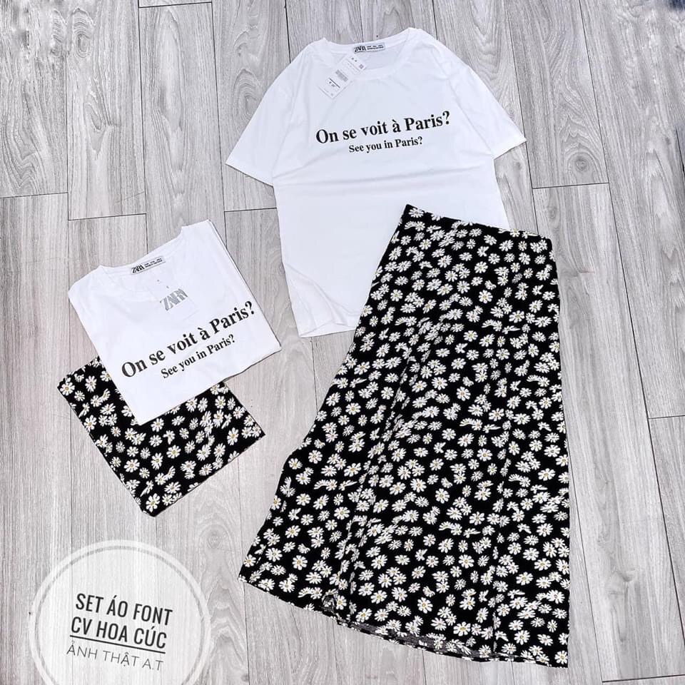 SET ÁO THUN CHÂN VÁY HOA NHÍ ( KÈM ẢNH THẬT)