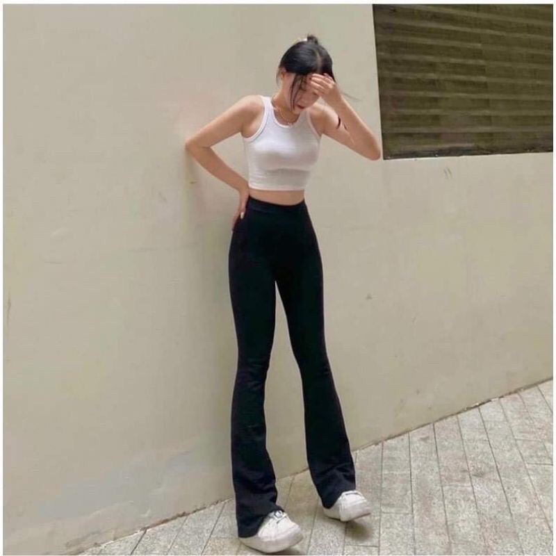 Quần ống Loe Cạp Cao Legging dáng dài M888