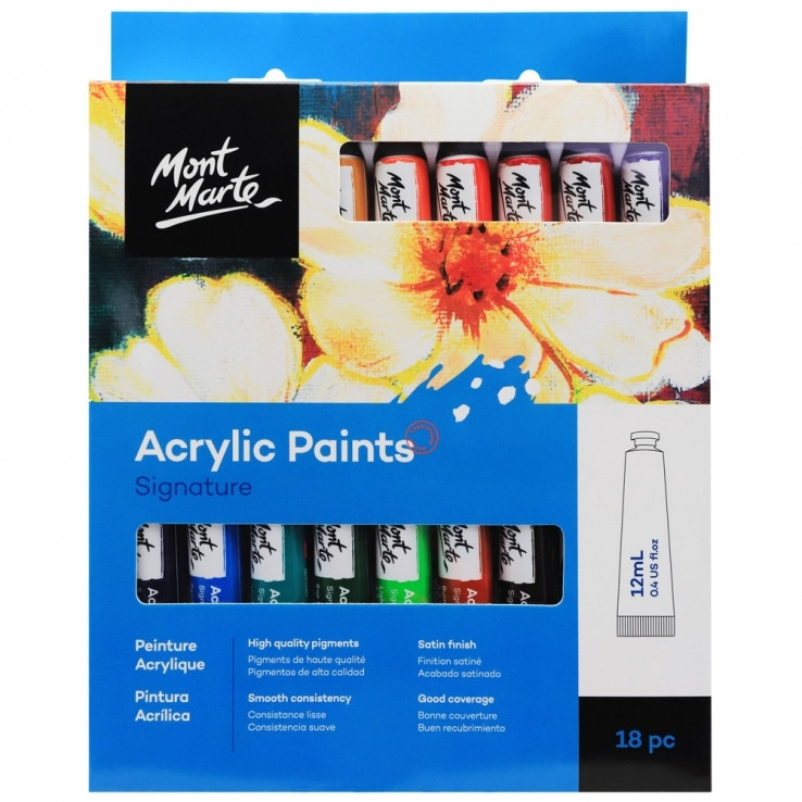 Bộ màu vẽ acrylic mont marte - hộp 12/18/24 màu - tuýp 12ml