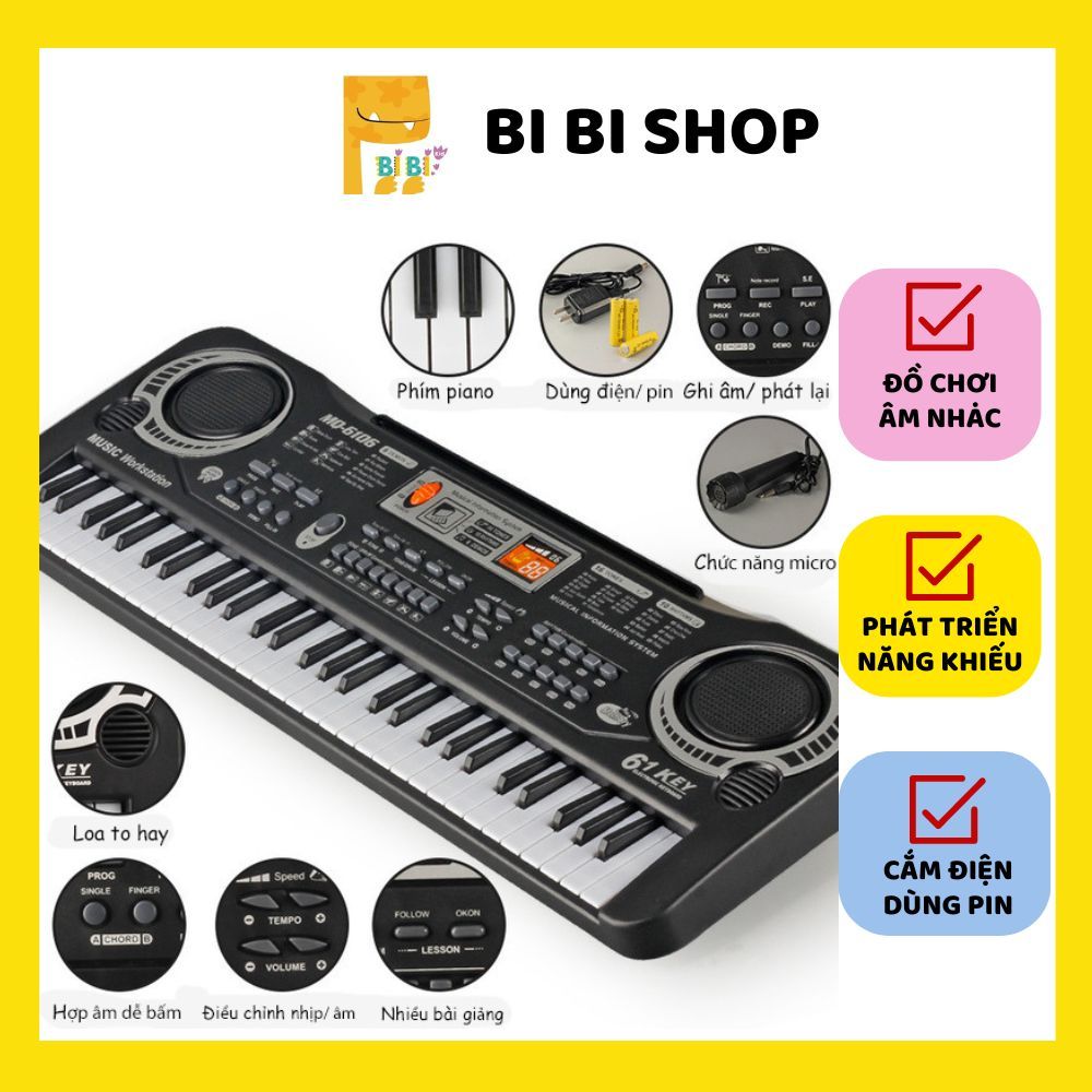 Đàn Piano điện tử Keyboard 61 Phím Kèm Mic+sạc cho bé