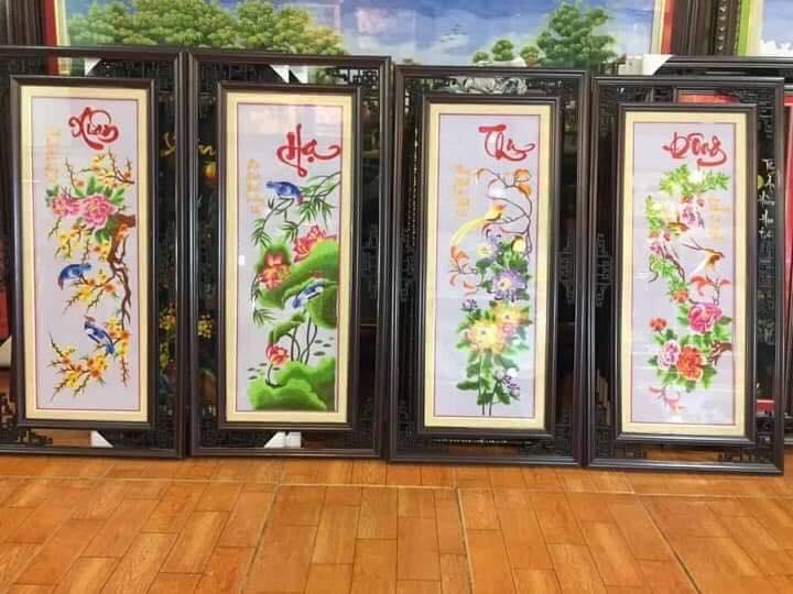 Tranh thêu truyền thống thành phẩm đẹp xuất sắc 50x70cm bức x 4 bức không kèm khung