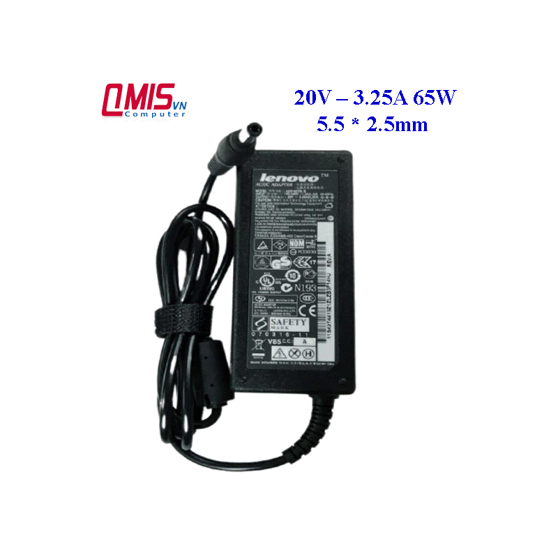 Sạc laptop Lenovo – IBM 20V-3.25A 65W (Đầu thường, 5.5*2.5mm)
