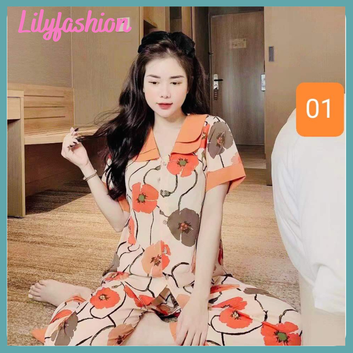 Đồ Bộ Nữ bộ mặc nhà tay cộc quần dài vải lụa mango loại 1 bao mềm mịn
