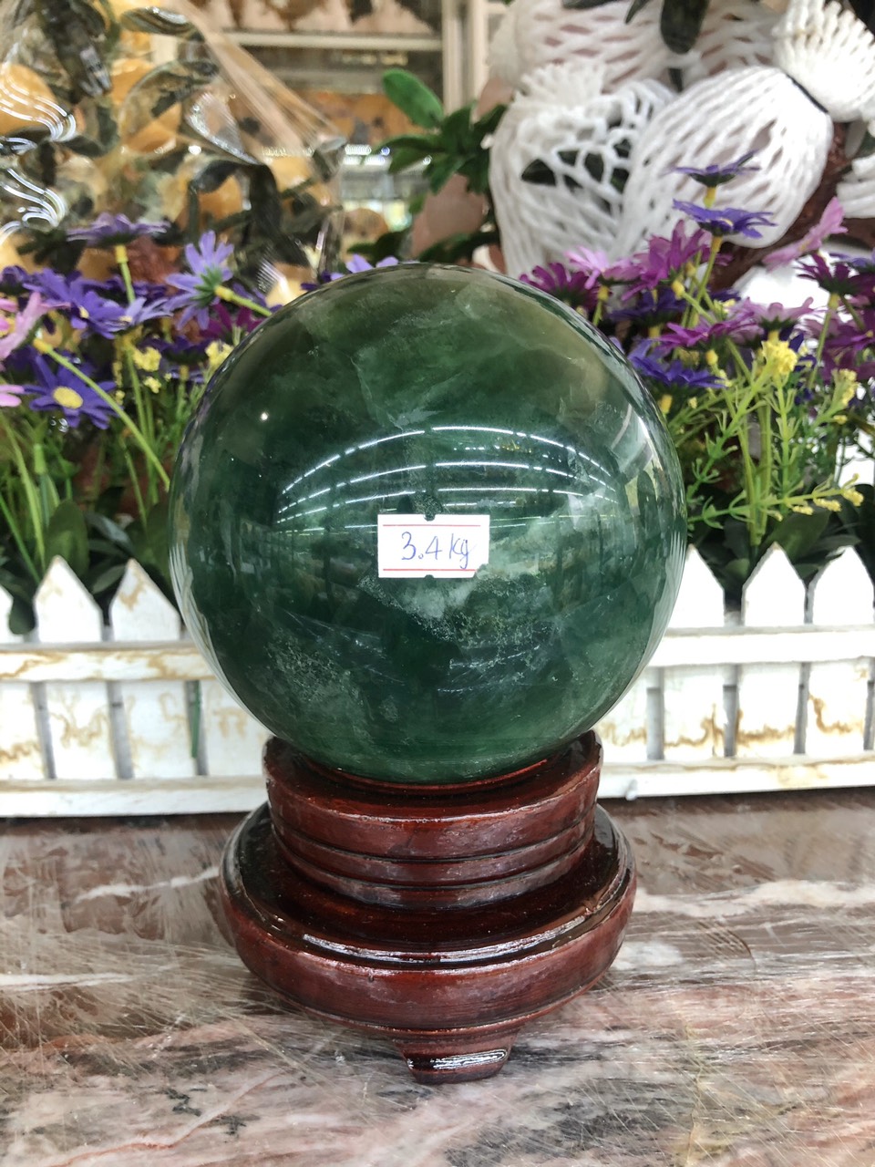 Quả cầu phong thủy đá thạch anh xanh - Đường kính 12 cm; 12,1 cm; 12,8 cm và 13,2 cm